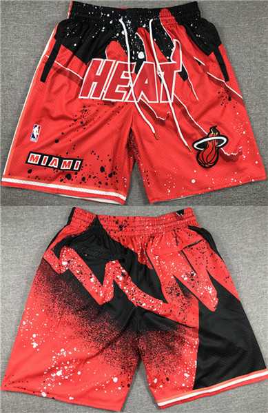 Men%27s Miami Heat Red Black Shorts (Run Small)->nba shorts->NBA Jersey
